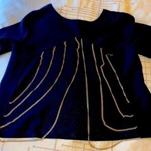 Gold chain black blouse open back super stylish and sexy long sleeve NWOT